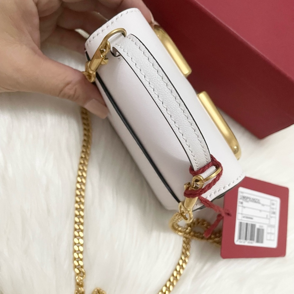 Valentino Garavani White Mini VLogo Top Handle Bag with Gold Hardware - Picture 6 of 12